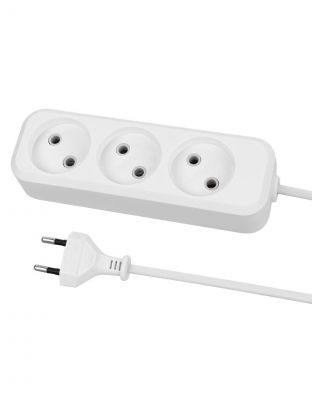 Удлинитель 3 гнезда, 3 м, без заземления, 10 А, 2300 Вт, белый, TDM Electric, Народный, SQ1303-1311