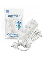 Удлинитель бытовой 3 гнезда, 5 м, ПВС, 2х0.75 мм2, без заземления, 10 А, 2200 Вт, Domtok, 2372