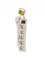 Удлинитель бытовой 5 гнезд, 1.5 м, ПВС, 3х1 мм2, с заземлением, 10 А, выключатель, пластик, белый, ФАZА, FTS-05-150, 5053342