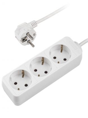 Удлинитель бытовой 3 гнезда, 3 м, ПВС, 3х1 мм2, с заземлением, 13 А, пластик, белый, ФАZА, FTG-03-300, 5052970