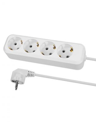 Удлинитель 4 гнезда, 1.5 м, с заземлением, 16 А, 3680 Вт, белый, TDM Electric, Народный, SQ1303-1405