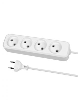 Удлинитель 4 гнезда, 1.5 м, без заземления, 10 А, 2300 Вт, белый, TDM Electric, Народный, SQ1303-1315