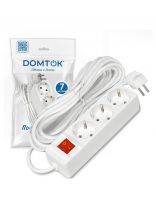 Удлинитель бытовой 3 гнезда, 7 м, ПВС, 3х1 мм2, с заземлением, 16 А, выключатель, 3500 Вт, Domtok, 2383