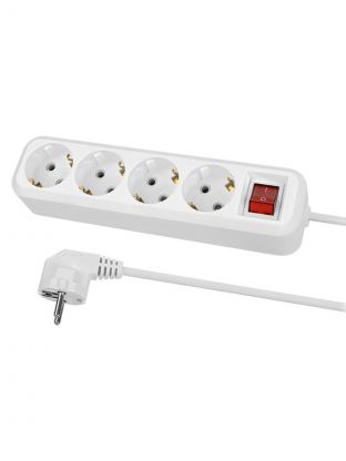 Удлинитель 4 гнезда, 1.5 м, с заземлением, 10 А, выключатель, 2300 Вт, белый, TDM Electric, Народный, SQ1303-