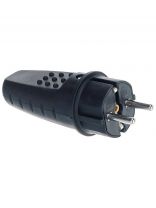 Вилка прямая, с заземлением, 16 А, IP44, 250 В, однофазная,каучук, черная, UNIVersal, 602227