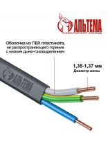 Кабель ВВГ-Пнг(А)-LS, 3х1.5 мм2, 20 м, медь, силовой, негорючий, ГОСТ, черный, Альтема, А000196