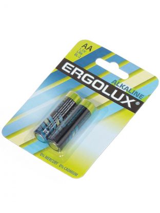 Батарейка Ergolux, АА (LR6, 15A), Alkaline, щелочная, 1.5 В, блистер, 2 шт, 11747