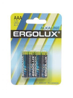 Батарейка Ergolux, ААА (LR03, 24A), Alkaline, щелочная, 1.5 В, блистер, 4 шт, 11744