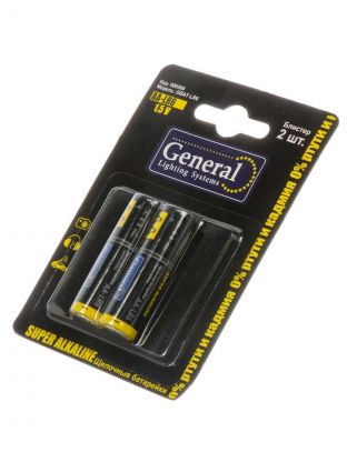 Батарейка General Lighting Systems, АА (LR6, 15A), GBAT-LR6, щелочная, 1.5 В, блистер, 2 шт, 800560