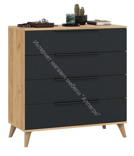Комод «Джоли» с опорами Бук матовый, Дуб Крафт золотой/Графит матовый
