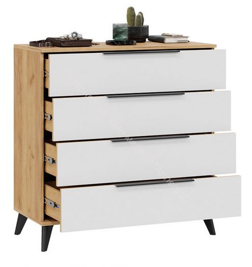 Комод «Джоли» с опорами Черный матовый, Дуб Крафт золотой/Белый матовый