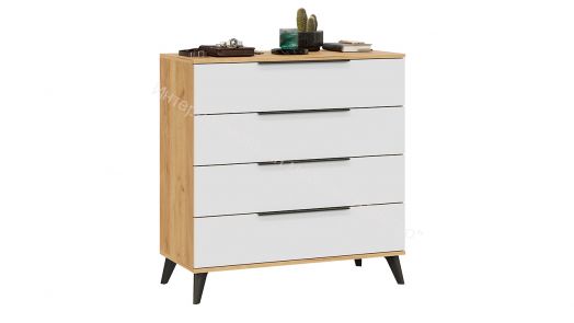 Комод «Джоли» с опорами Черный матовый, Дуб Крафт золотой/Белый матовый