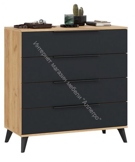 Комод «Джоли» с опорами Черный матовый, Дуб Крафт золотой/Графит матовый