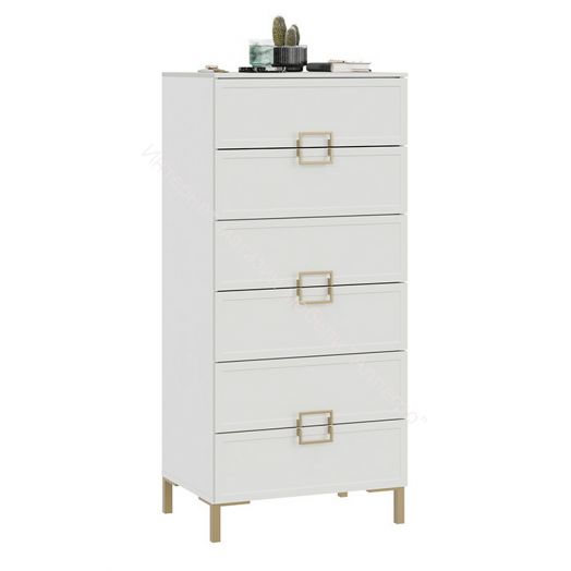 Комод «Стелла» с опорами Золото розовое, Белый холст, Белый Жемчуг