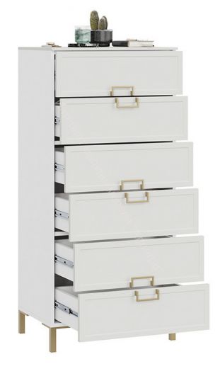 Комод «Стелла» с опорами Золото розовое, Белый холст, Белый Жемчуг