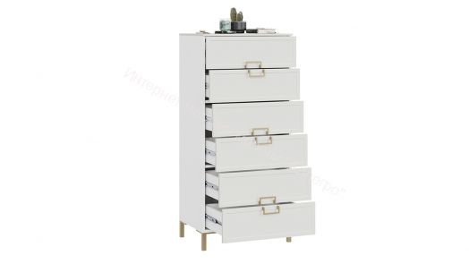 Комод «Стелла» с опорами Золото розовое, Белый холст, Белый Жемчуг