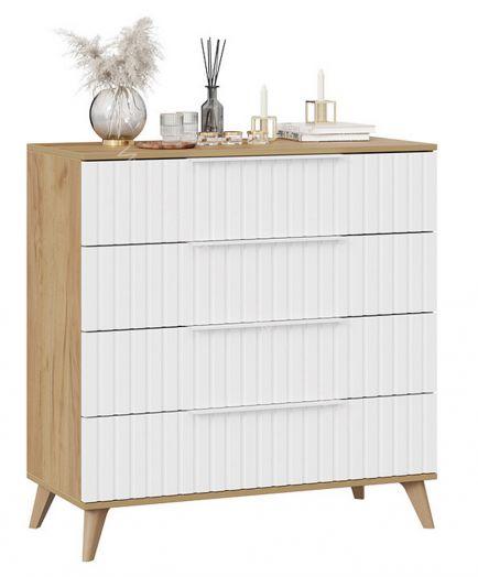 Комод «Хилтон» с опорами Бук матовый, Дуб Крафт золотой, Белый матовый