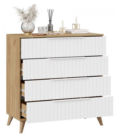 Комод «Хилтон» с опорами Бук матовый, Дуб Крафт золотой, Белый матовый