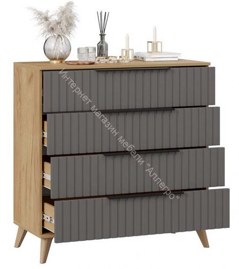 Комод «Хилтон» с опорами Бук матовый, Дуб Крафт золотой, Графит матовый