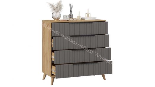 Комод «Хилтон» с опорами Бук матовый, Дуб Крафт золотой, Графит матовый