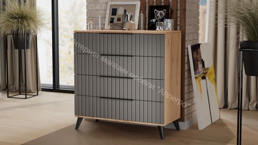 Комод «Хилтон» с опорами Черный матовый, Дуб Крафт золотой, Графит матовый