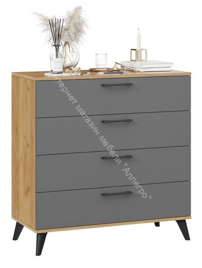 Комод «Нео» с опорами Черный матовый, Дуб Крафт золотой, Серый графит