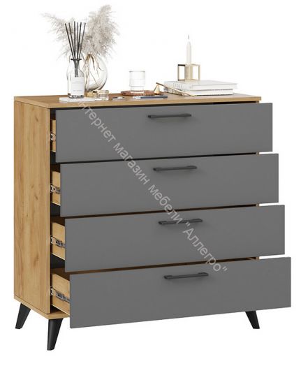 Комод «Нео» с опорами Черный матовый, Дуб Крафт золотой, Серый графит