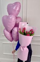 15 тюльпанов + 5 фольгированных сердец 18"