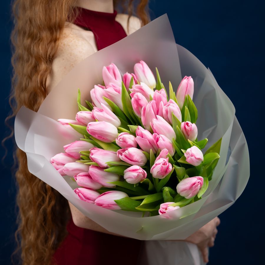Тюльпаны розовые 35шт