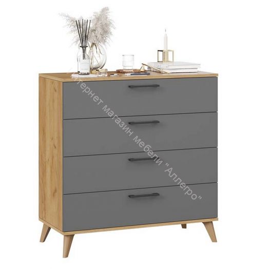 Комод «Нео» с опорами Бук матовый, Дуб Крафт золотой, Серый графит