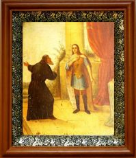 Икона Варлаам Индийский в киоте с басмой Виноградная Лоза (UV-печать)(30150)