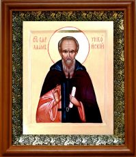 Икона Варлаам Чикойский в киоте с басмой Виноградная Лоза (UV-печать)(30156)