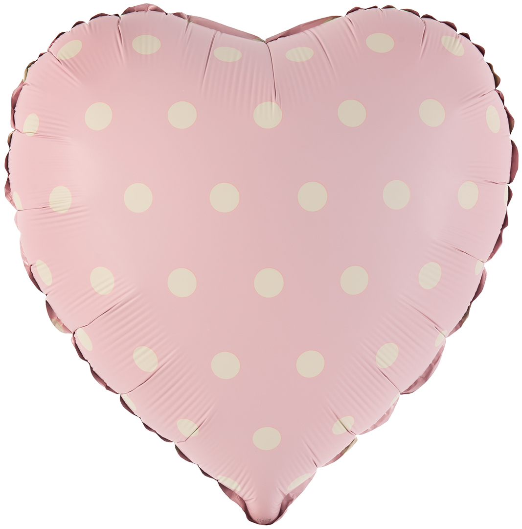 Сердце розовое сатин в горошек шар фольгированный с гелием