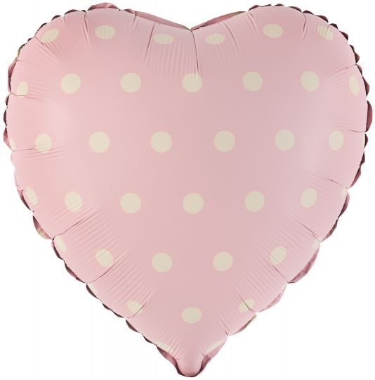 Сердце розовое сатин в горошек шар фольгированный с гелием