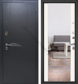 Стальная дверь "Мастино" Trust Eco. Графит букле / Зеркало дуб белый матовый