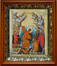 Икона Воскресение Христово в киоте с басмой Виноградная Лоза (UV-печать)(30209)