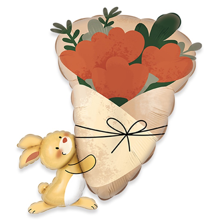 Зайка с букетом шар фигурный фольгированный с гелием