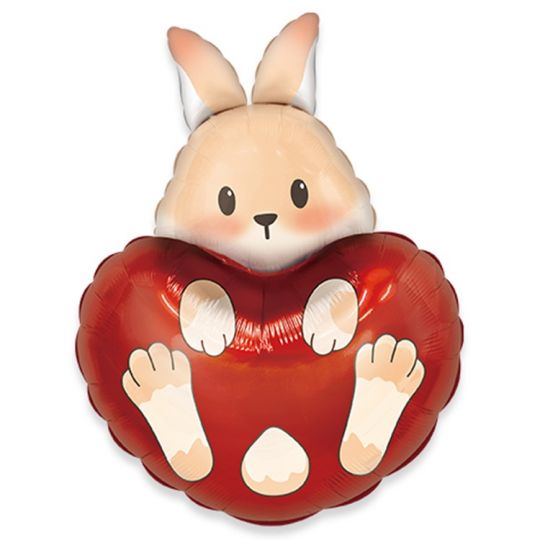 Зайка с сердечком шар фигурный фольгированный с гелием