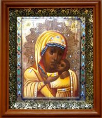 Горбаневская икона Божьей Матери в киоте с басмой Виноградная Лоза (UV-печать)(30263)