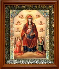 Дивногорская икона Божьей Матери в киоте с басмой Виноградная Лоза (UV-печать)(30303)