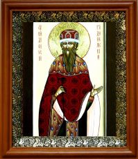 Икона Дионисий Радонежский в киоте с басмой Виноградная Лоза (UV-печать)(30324)