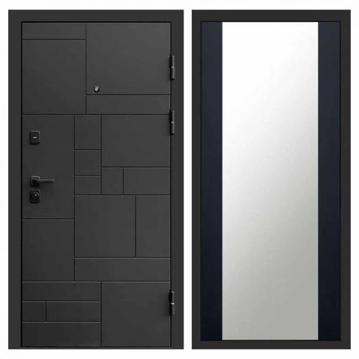 Входная дверь Termo-door Квадро Black - Зеркало Черный кварц+тонировка