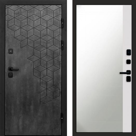 Входная дверь Termo-door Спейс Бетон патина - Широкое Зеркало Фацет Белый софт