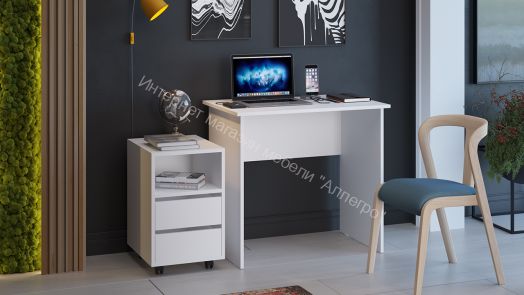 Стол с тумбой выкатной тип 14 (800) Белый Ясень