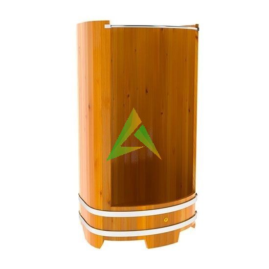 Душевая кабина большая из лиственницы с держателем для шторки