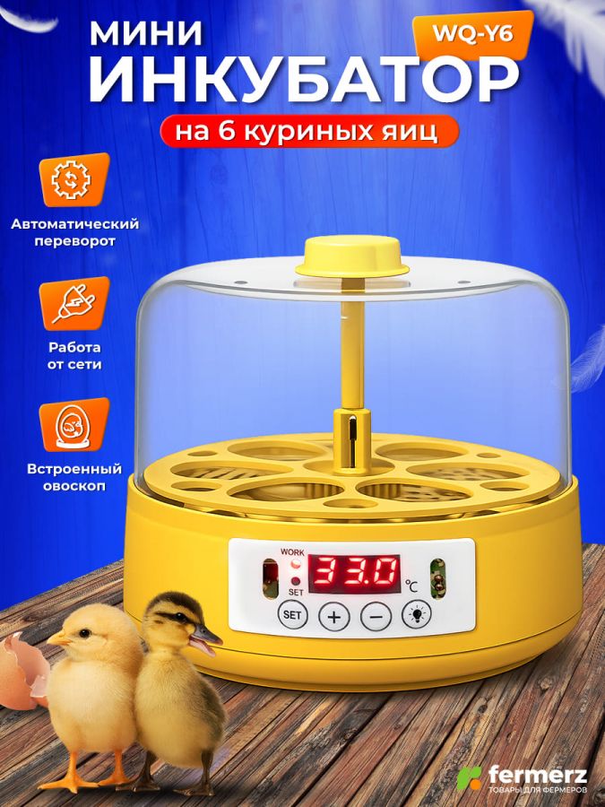 Мини-инкубатор на 6 куриных яиц со встроенным овоскопом
