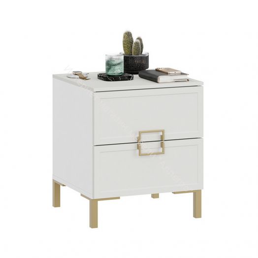 Тумба прикроватная «Стелла» с опорами Золото розовое, Белый холст, Белый Жемчуг