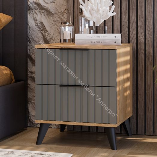 Тумба прикроватная «Хилтон» с опорами Черный матовый, Дуб Крафт золотой, Графит матовый