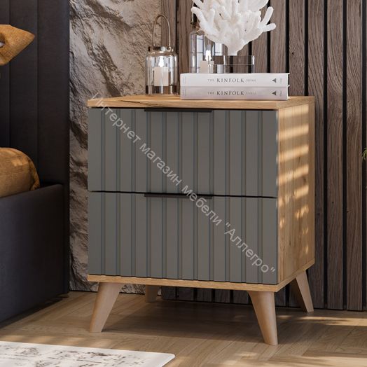 Тумба прикроватная «Хилтон» с опорами Бук матовый, Дуб Крафт золотой, Графит матовый