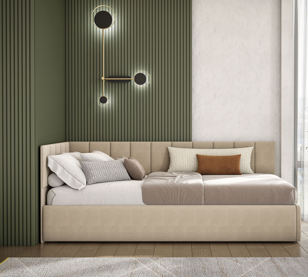 Кровать КР 3 (0,9х2,0 мягкая) ткань бежевая